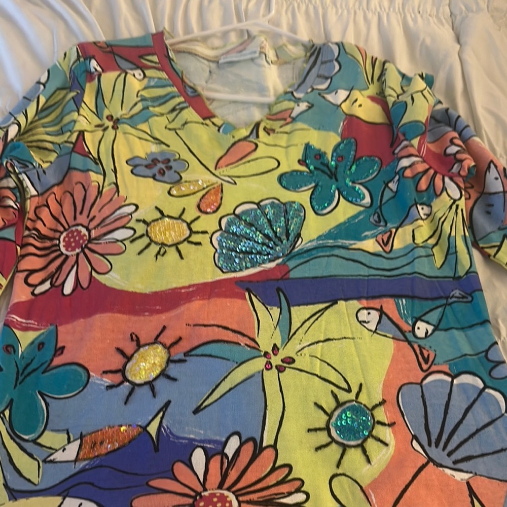 Lulu-B Multicolor Floral and Fish Print Top
